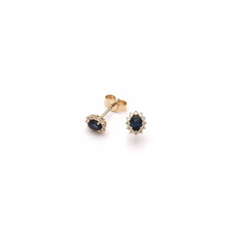 blomster safir øreringe i 14 karat guld med diamant og safir 