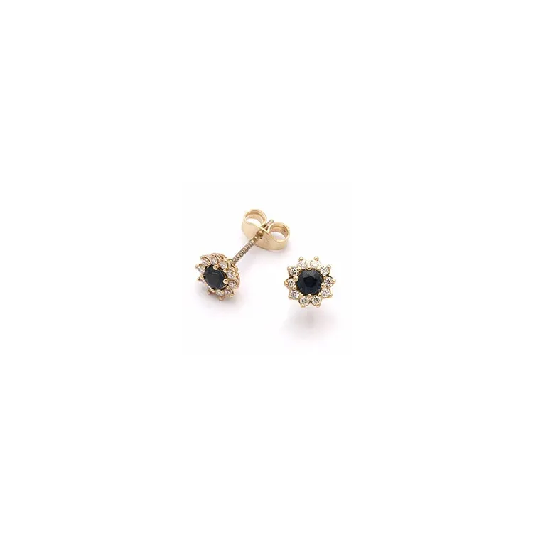 blomster safir diamantøreringe i 14 karat guld med diamant og safir