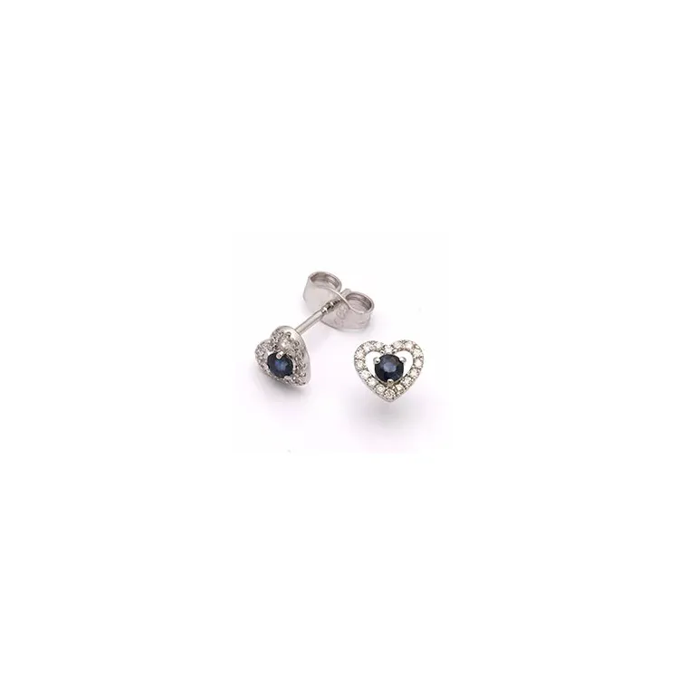 hjerte safir ørestikker i 14 karat hvidguld med diamant og safir