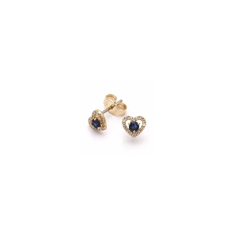 hjerte safir øreringe i 14 karat guld med diamant og safir