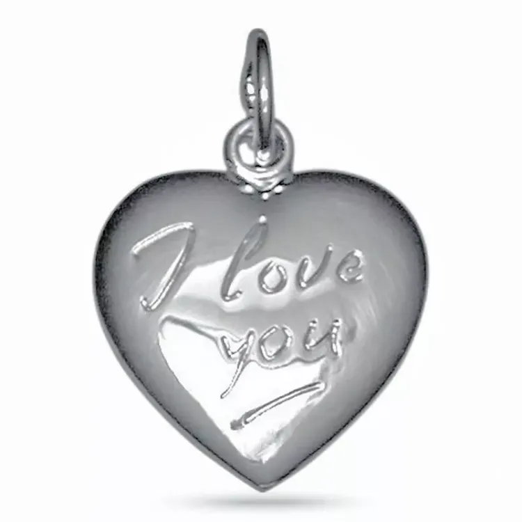 hjerte i love you vedhæng i sølv