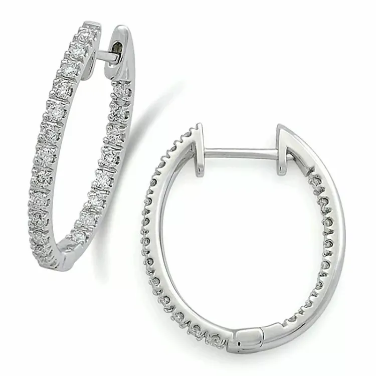 13 mm diamant creoler i 14 karat hvidguld med diamanter