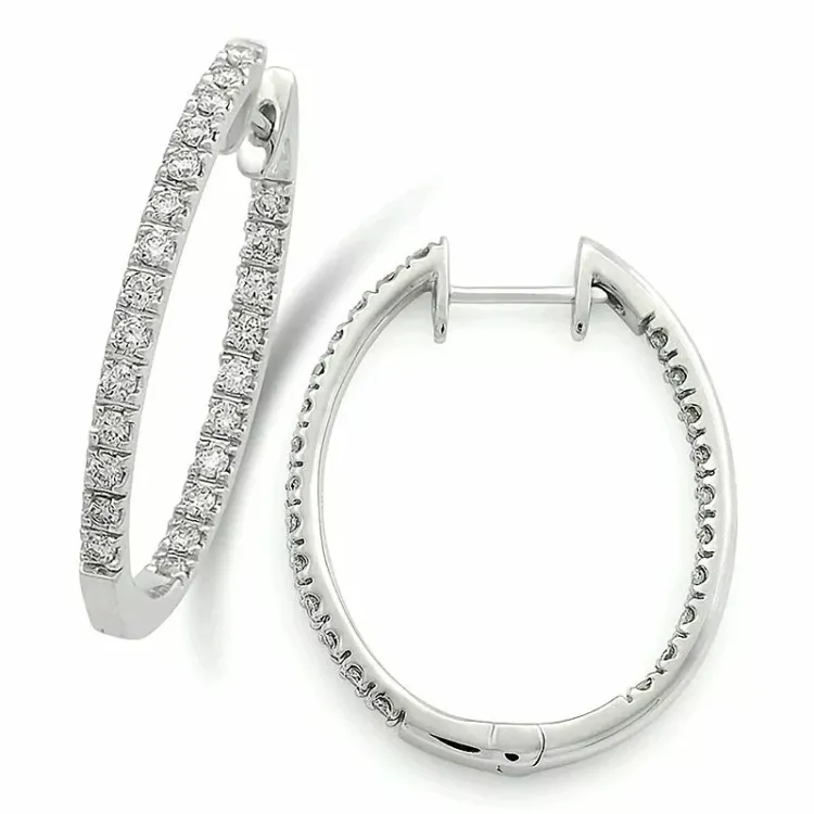 16 mm diamant creoler i 14 karat hvidguld med diamanter