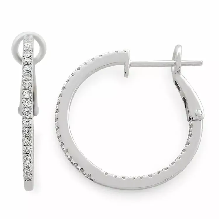 16 mm diamant creoler i 14 karat hvidguld med diamanter