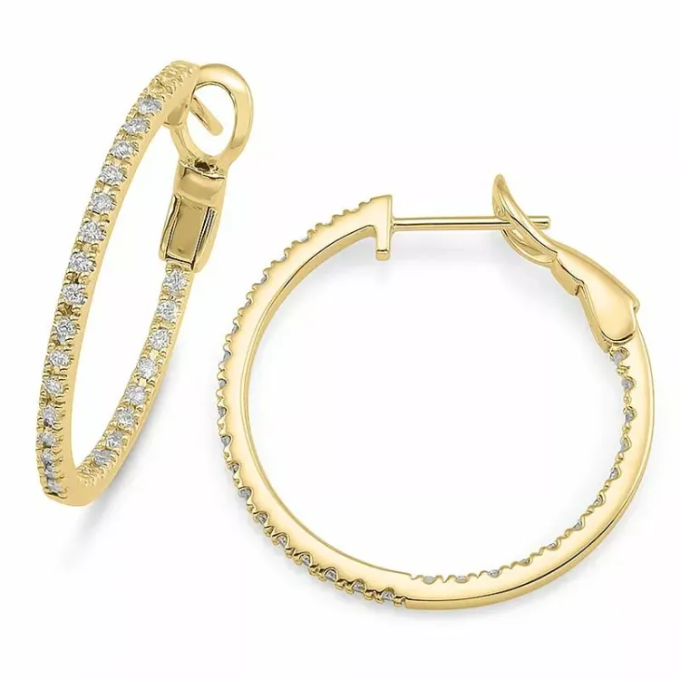 20 mm diamant creoler i 14 karat guld med diamanter