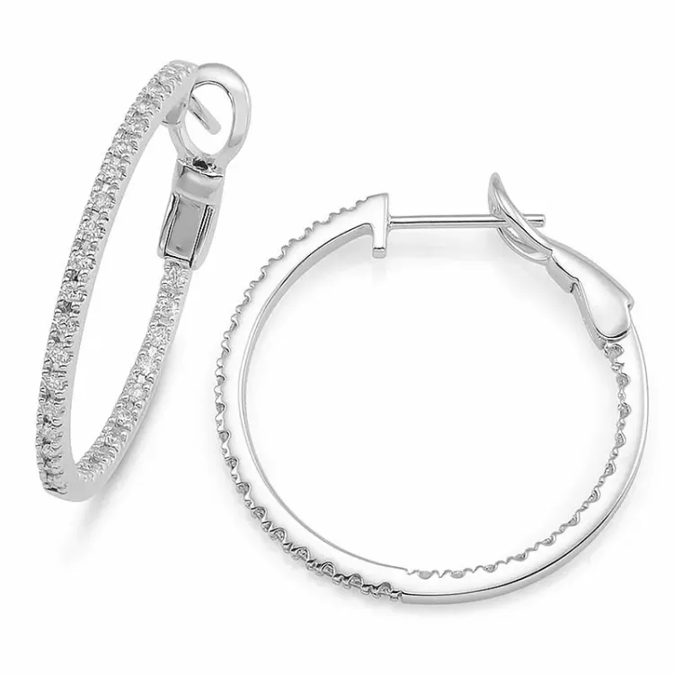20 mm diamant creoler i 14 karat hvidguld med diamant 