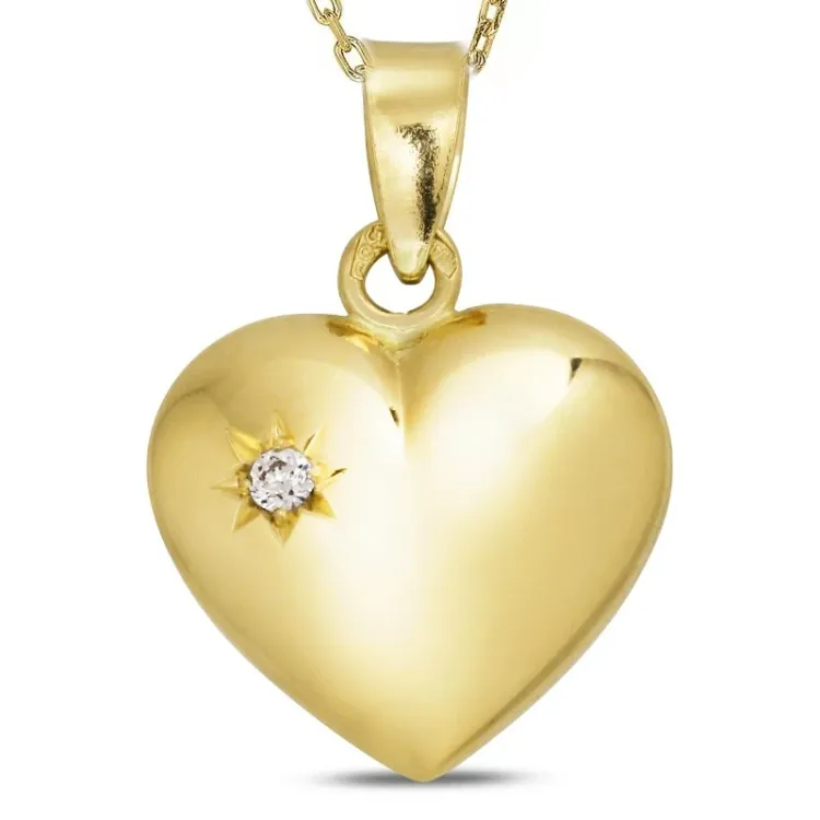 hjerte halskæde i forgyldt sølv med vedhæng i 14 karat guld - Amoré
