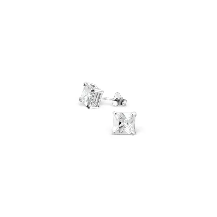 6 x 6 mm firkantet zirkon ørestikker i sølv
