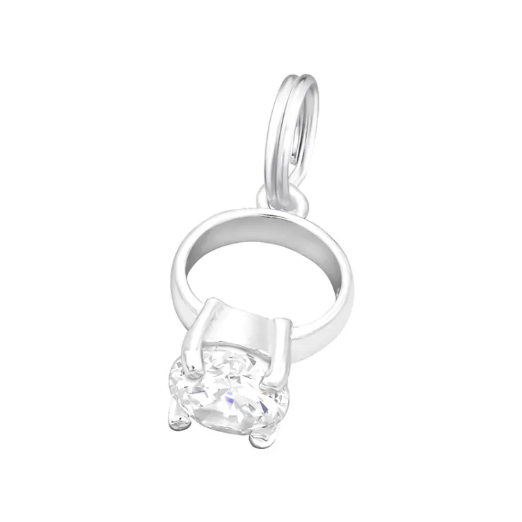 Diamantring charms vedhæng i sølv