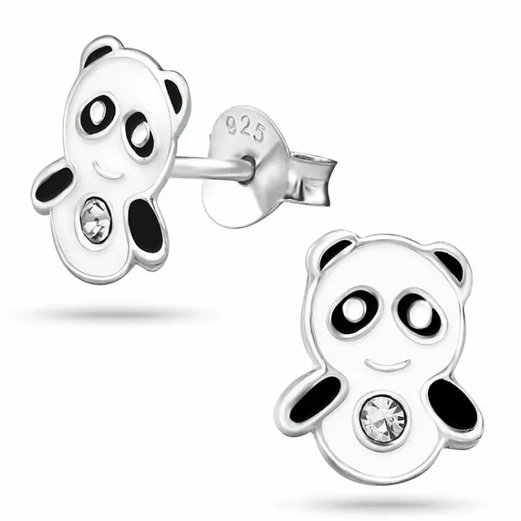 panda sølvøreringe i sølv