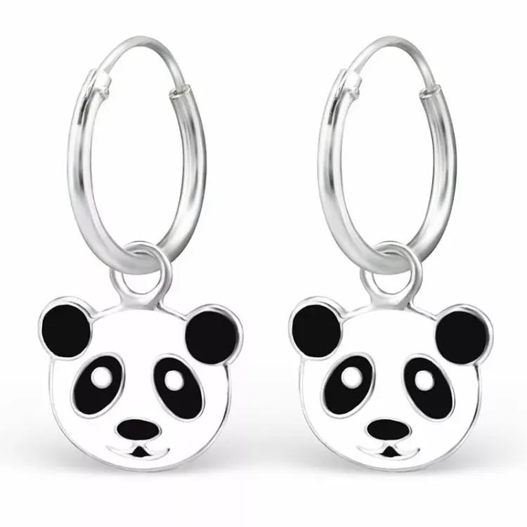 12 mm panda Creoler øreringe i sølv - Little Ones
