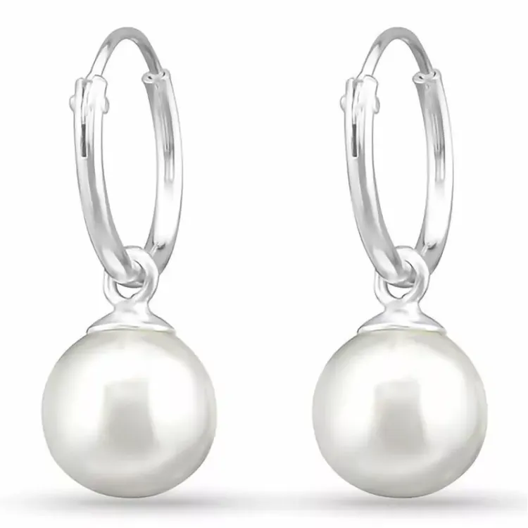 12 mm perle creoler i sølv