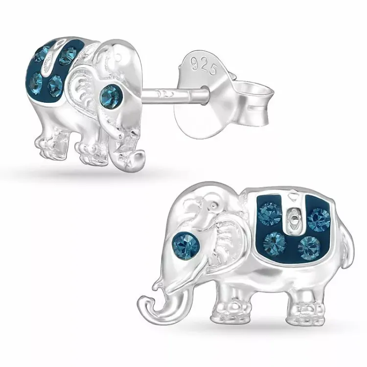 elefant krystal ørestikker i sølv - Little Ones
