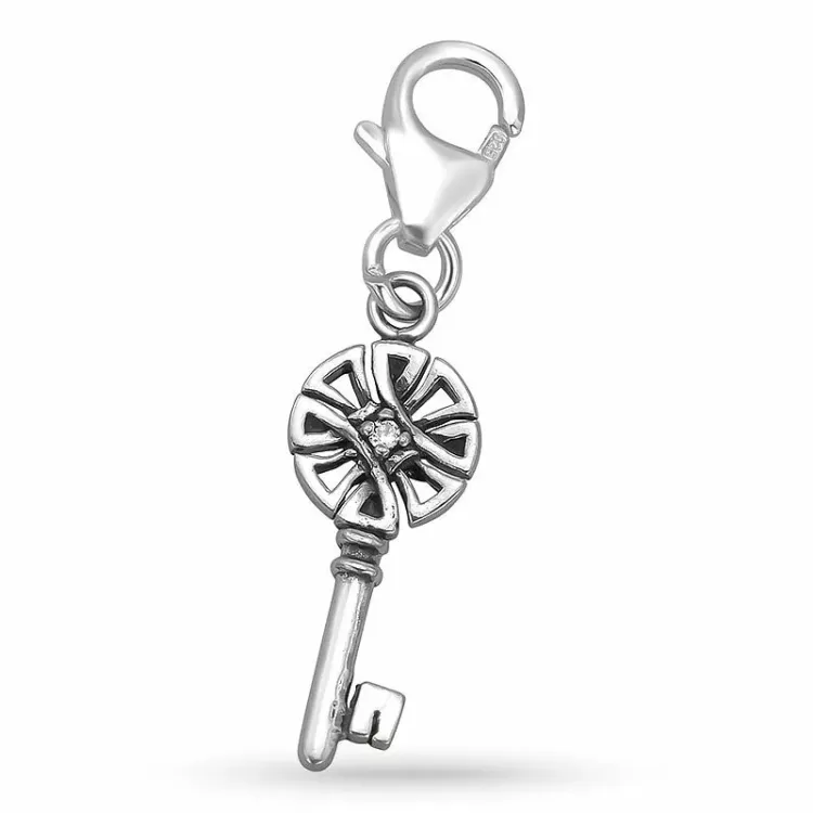 Nøgle zirkon charms i sølv