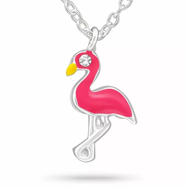flamingo krystal halskæde i sølv med vedhæng i sølv - Little Ones