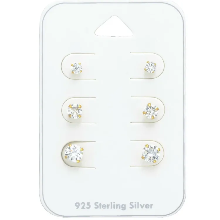 3 x 4 x 5 mm zirkon ørestikker i forgyldt sølv