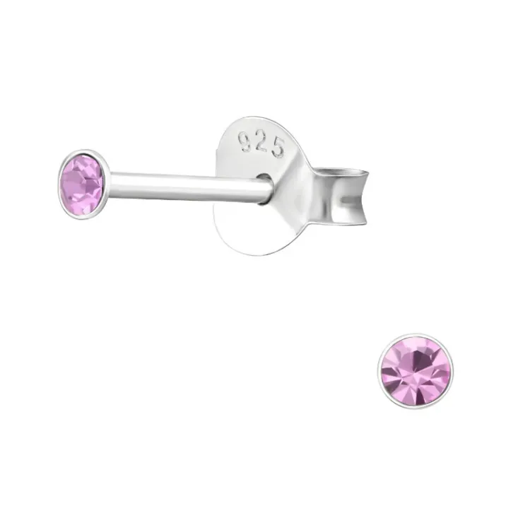 2 mm krystal ørestikker i sølv - Little Ones