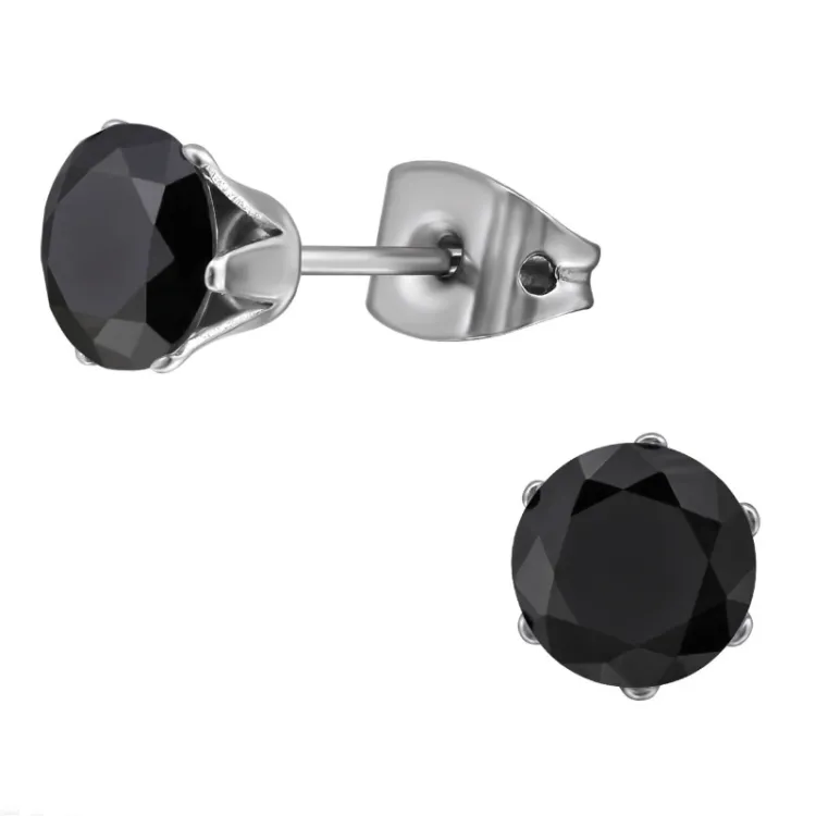 6 mm sort zirkon ørestikker i titanium