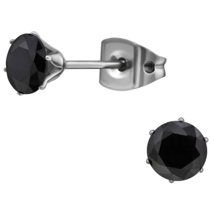 5 mm sorte zirkon ørestikker i titanium - Little Ones