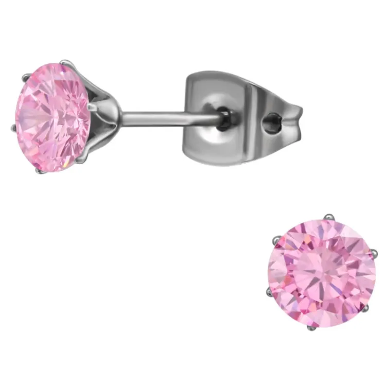 5 mm pink zirkon ørestikker i titanium - Little Ones