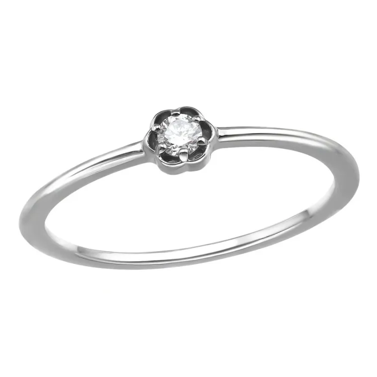 blomster lab grown diamant ring i rhodineret sølv