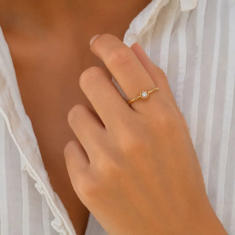 blomster lab grown diamant ring i forgyldt sølv