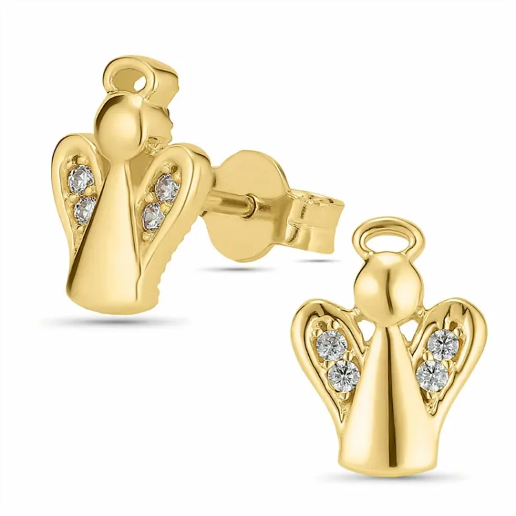 engel zirkon ørestikker i 9 karat guld med zirkon - Gold Collection