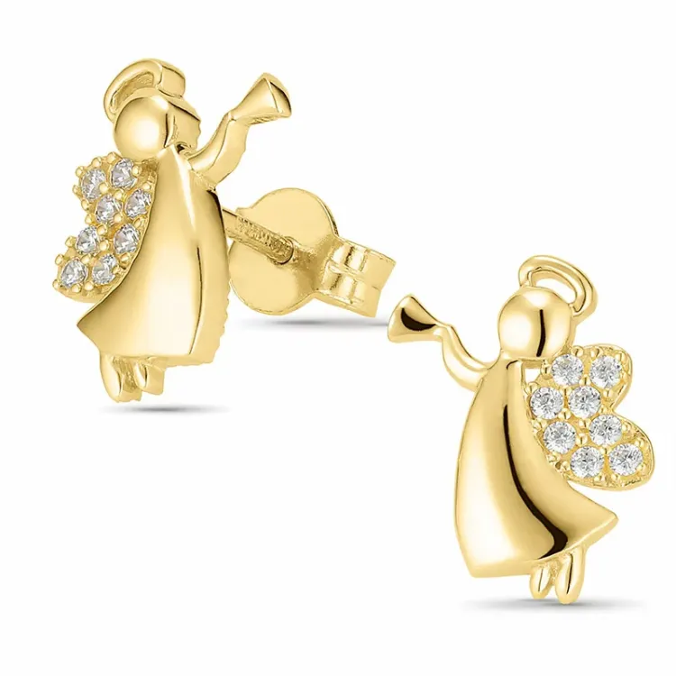 engel zirkon ørestikker i 9 karat guld med zirkon - Gold Collection