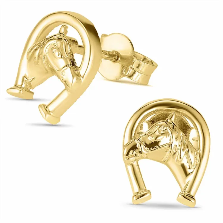 Kollektionsprøve hestesko ørestikker i 9 karat guld