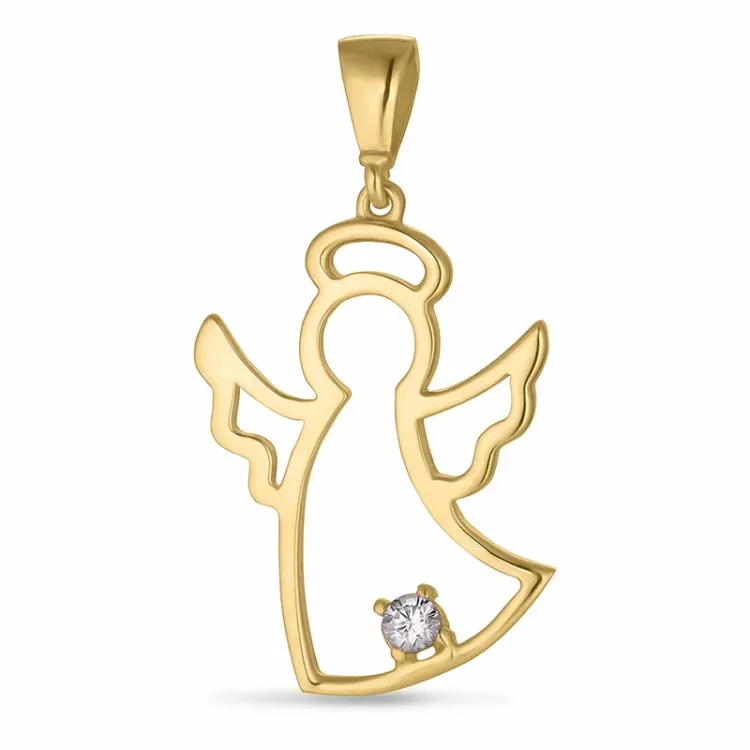 engel zirkon vedhæng i 9 karat guld - Gold Collection