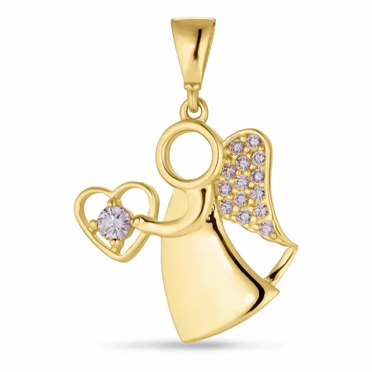 engel zirkon vedhæng i 9 karat guld - Gold Collection