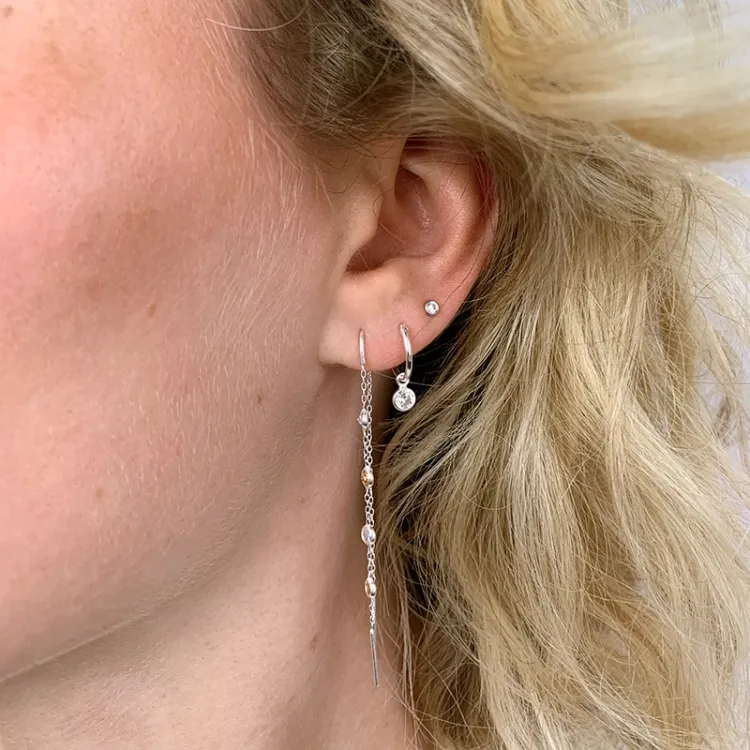 champagnefarvet zirkon kæde øreringe i sølv