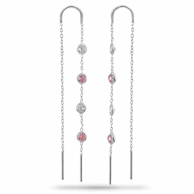 pink zirkon kæde øreringe i sølv