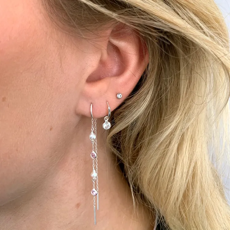 pink zirkon kæde øreringe i sølv
