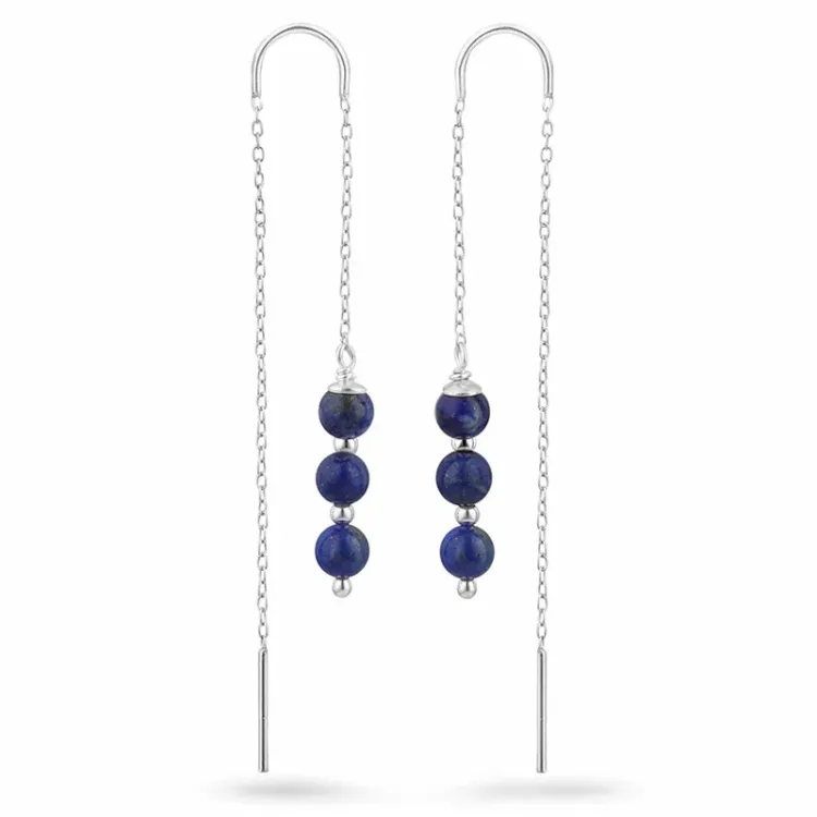 lapis lazuli kæde øreringe i sølv - Loom Stones