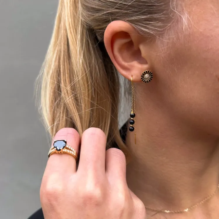 sorte onyks kæde øreringe i forgyldt sølv - Loom Stones