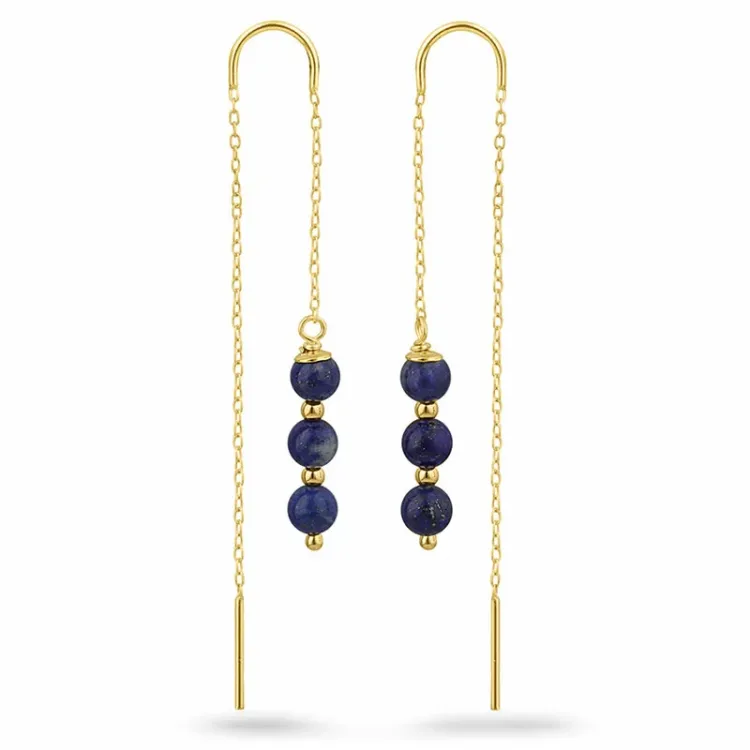 lapis lazuli kæde øreringe i forgyldt sølv - Loom Stones