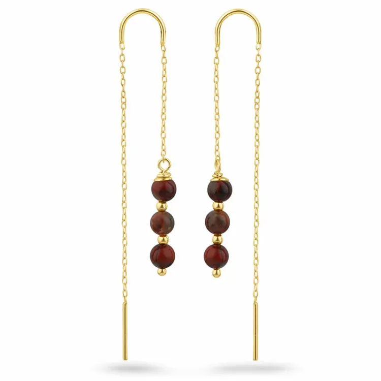 røde jasper kæde øreringe i forgyldt sølv - Loom Stones