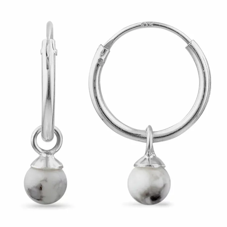 12 mm howlite creoler i sølv