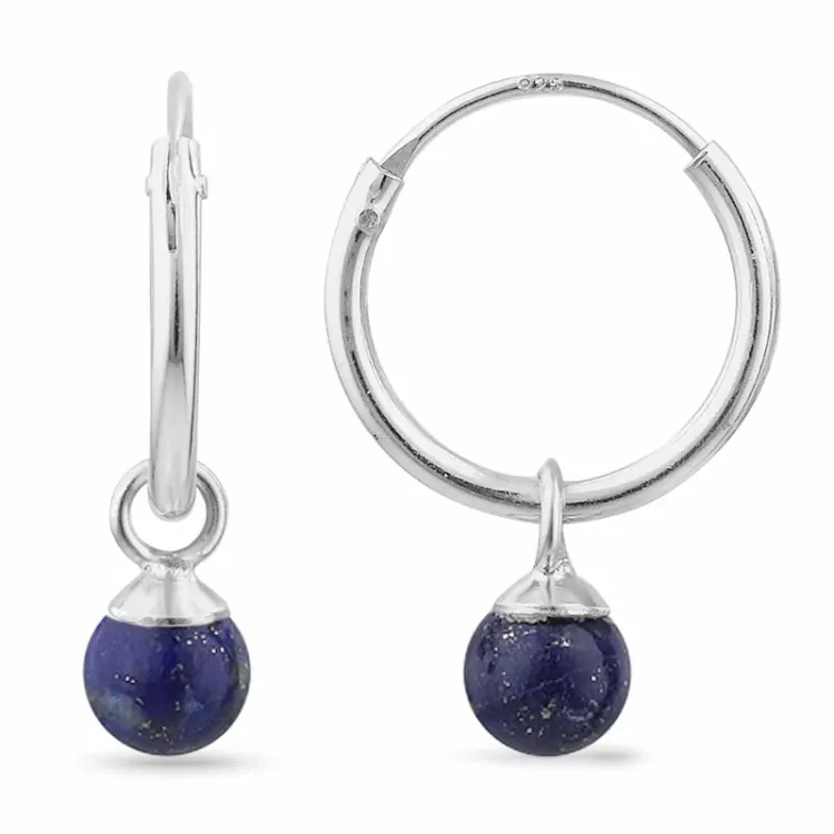 12 mm lapis lazuli creoler i sølv