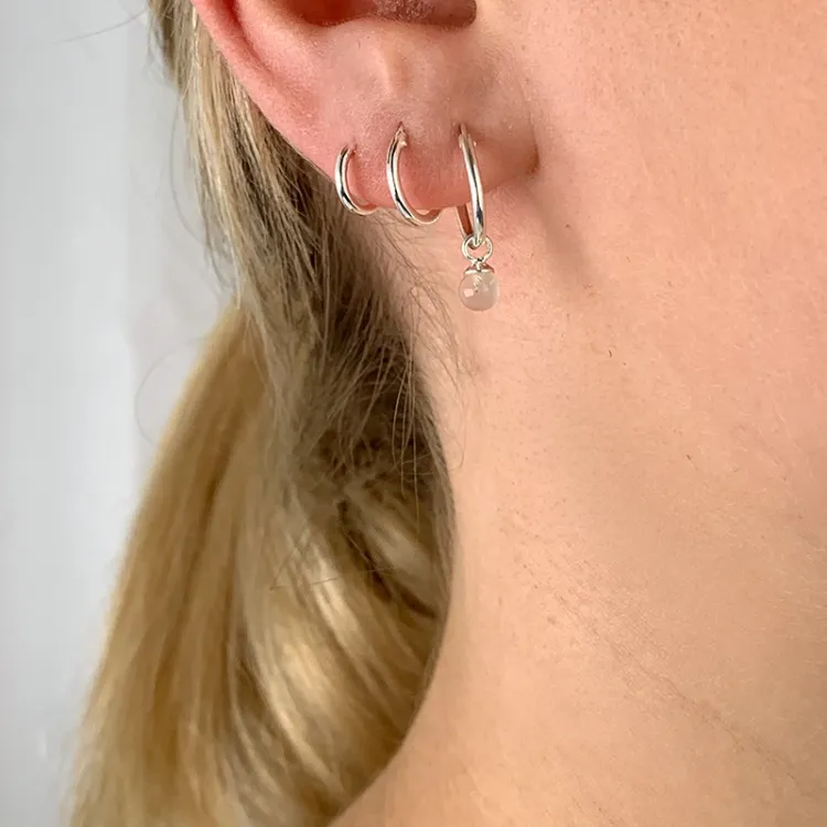 12 mm rosa kvarts creoler i sølv - Loom Stones