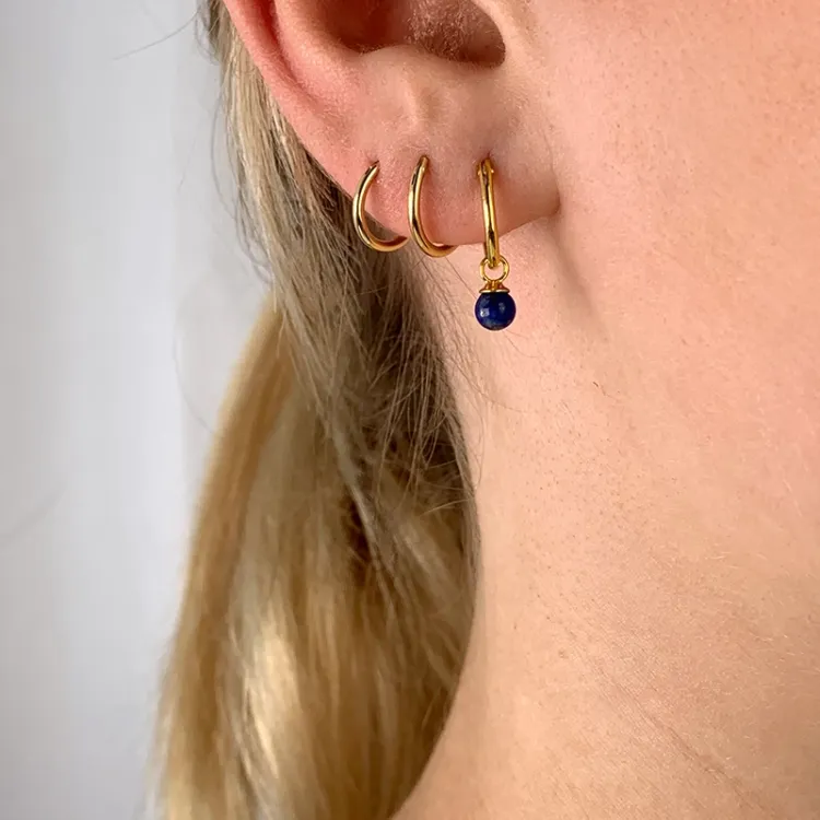 12 mm lapis lazuli creoler i forgyldt sølv - Loom Stones