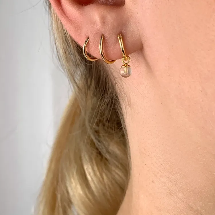 12 mm rosa kvarts creoler i forgyldt sølv - Loom Stones