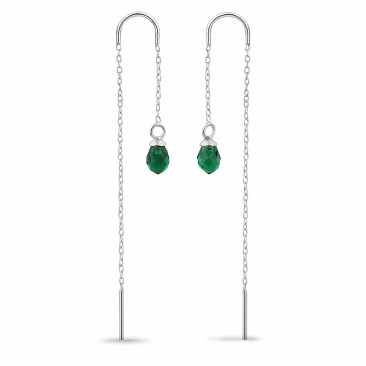 smaragd glas kæde øreringe i sølv - Loom Stones