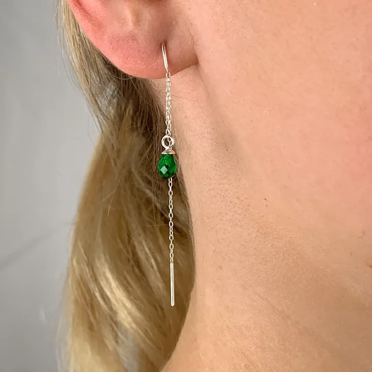 smaragd glas kæde øreringe i sølv - Loom Stones
