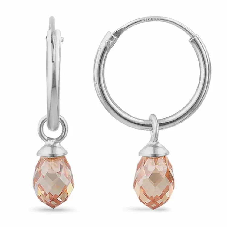 12 mm champagnefarvet zirkon creoler i sølv - Loom Stones