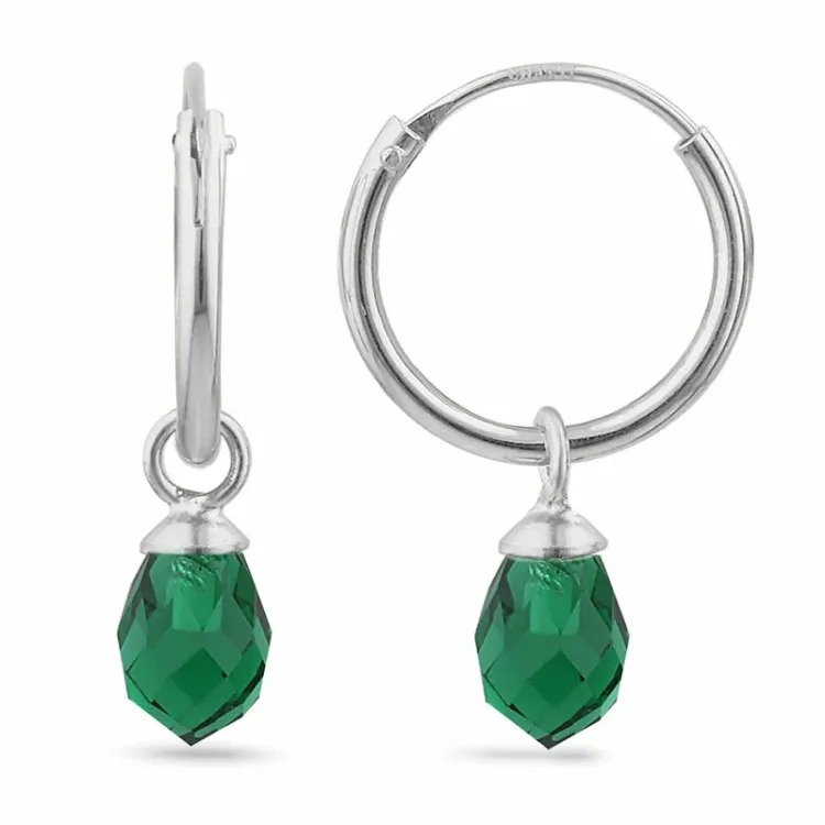12 mm smaragd glas creoler i sølv - Loom Stones