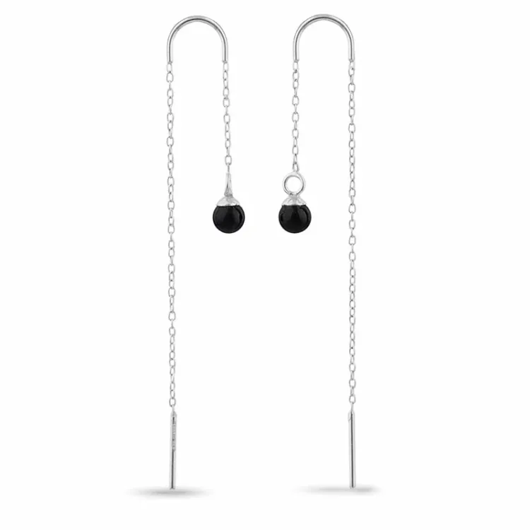 sorte onyks kæde øreringe i sølv - Loom Stones