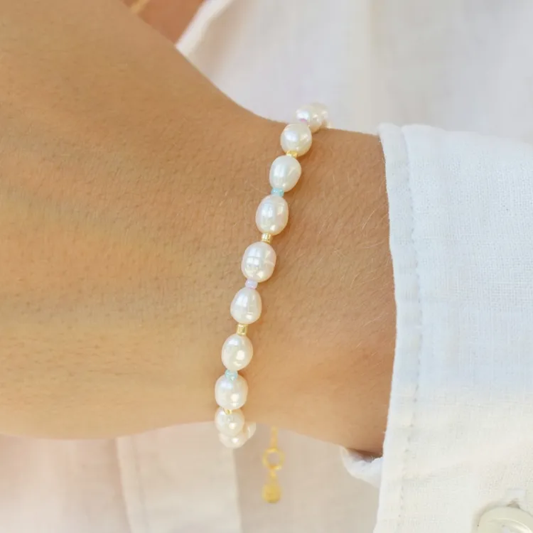 Hultquist Pastel pearl perle armbånd i forgyldt sølv