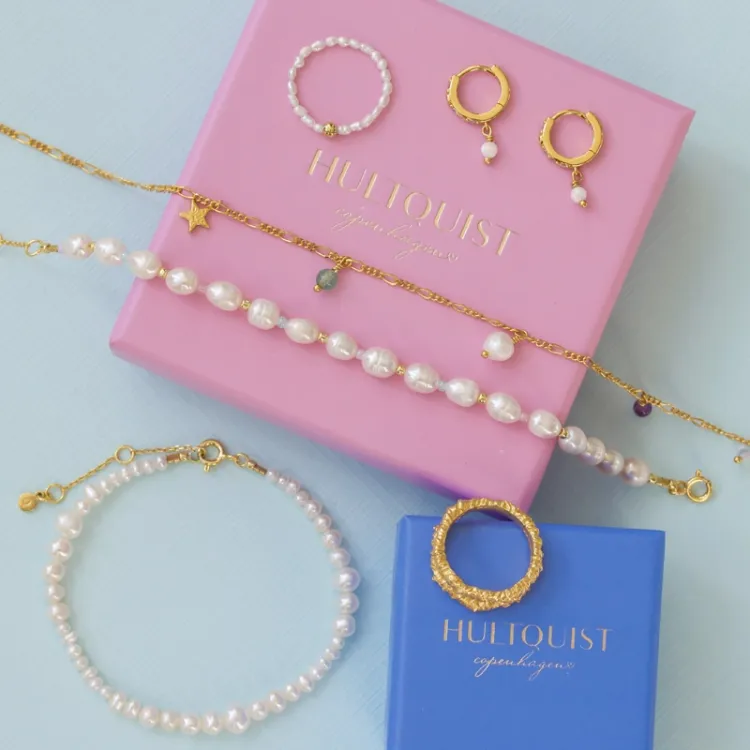 Hultquist Pastel pearl perle armbånd i forgyldt sølv